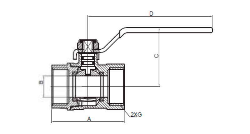 Dimensions of BRASS BALL VALVE T TYPE 9267 DN15
