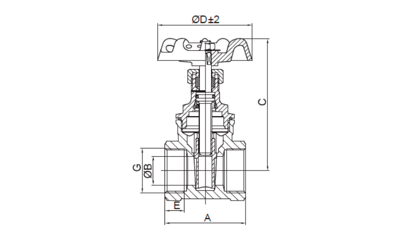 Dimensions of BRASS GATE VALVE 9105 DN15