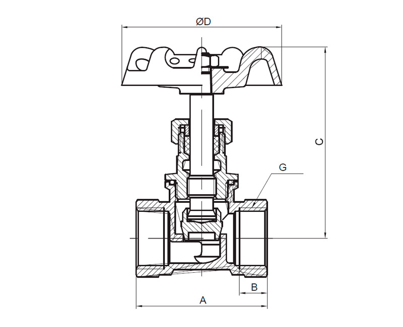 Dimensions of BRASS STOP VALVE T TYPE 318 DN20