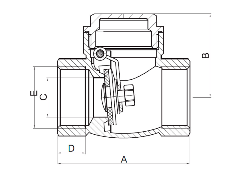 Dimensions of BRASS SWING CHECK VALVE 9406 (Brass Sealing)