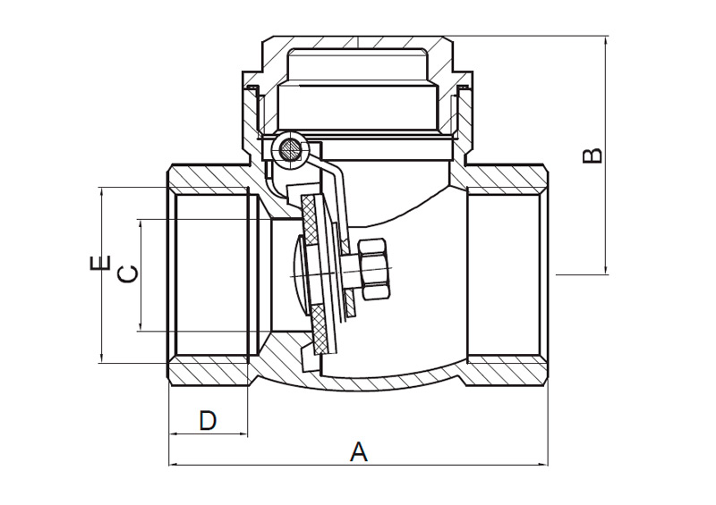 Dimensions of BRASS SWING CHECK VALVE 9407 (Rubber Sealing)