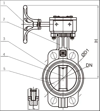 WAFER TYPE WORM GEAR BUTTERFLY VALVE